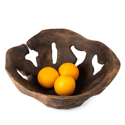 Unique wooden, natural bowl handcrafted from solid ash wood, flame-burned.